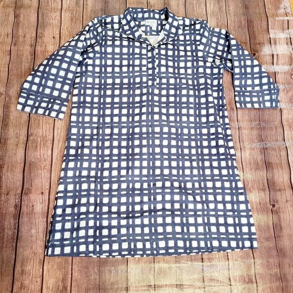 Holly Shae Dress Women L/XL Navy Blue Print 3/4 Sleeve Collared Mini Lightweight - Picture 1 of 9